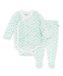 Wavy Check Wrap Front Bodysuit & Pant Set