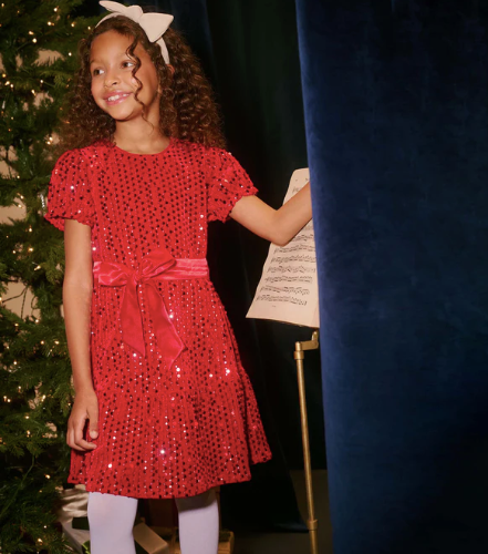 Red Sequins Velvet Dress