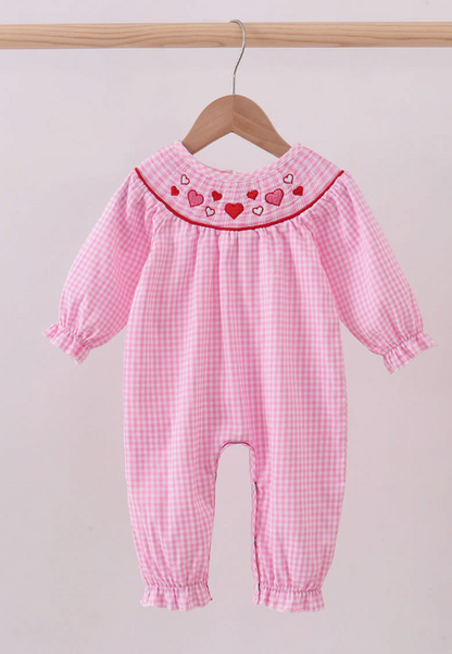 Pink Heart Smocked One Piece