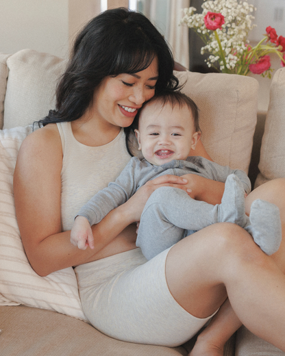 Sublime® Bamboo Hands-Free Pumping Longline Bra Top | Oatmeal Heather