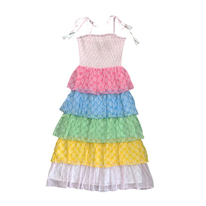 Mommy Matching Smock Bodice Tiered Dress in Block Print