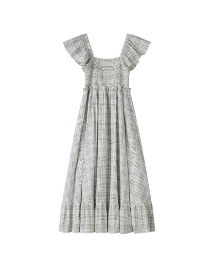 Polly Dress -Blue Plaid Seersucker