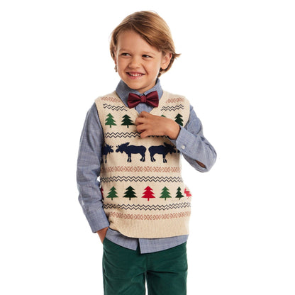 Kids Sweater Vest W/Buttondown & Twill Pant Set | Beige Fair Isle