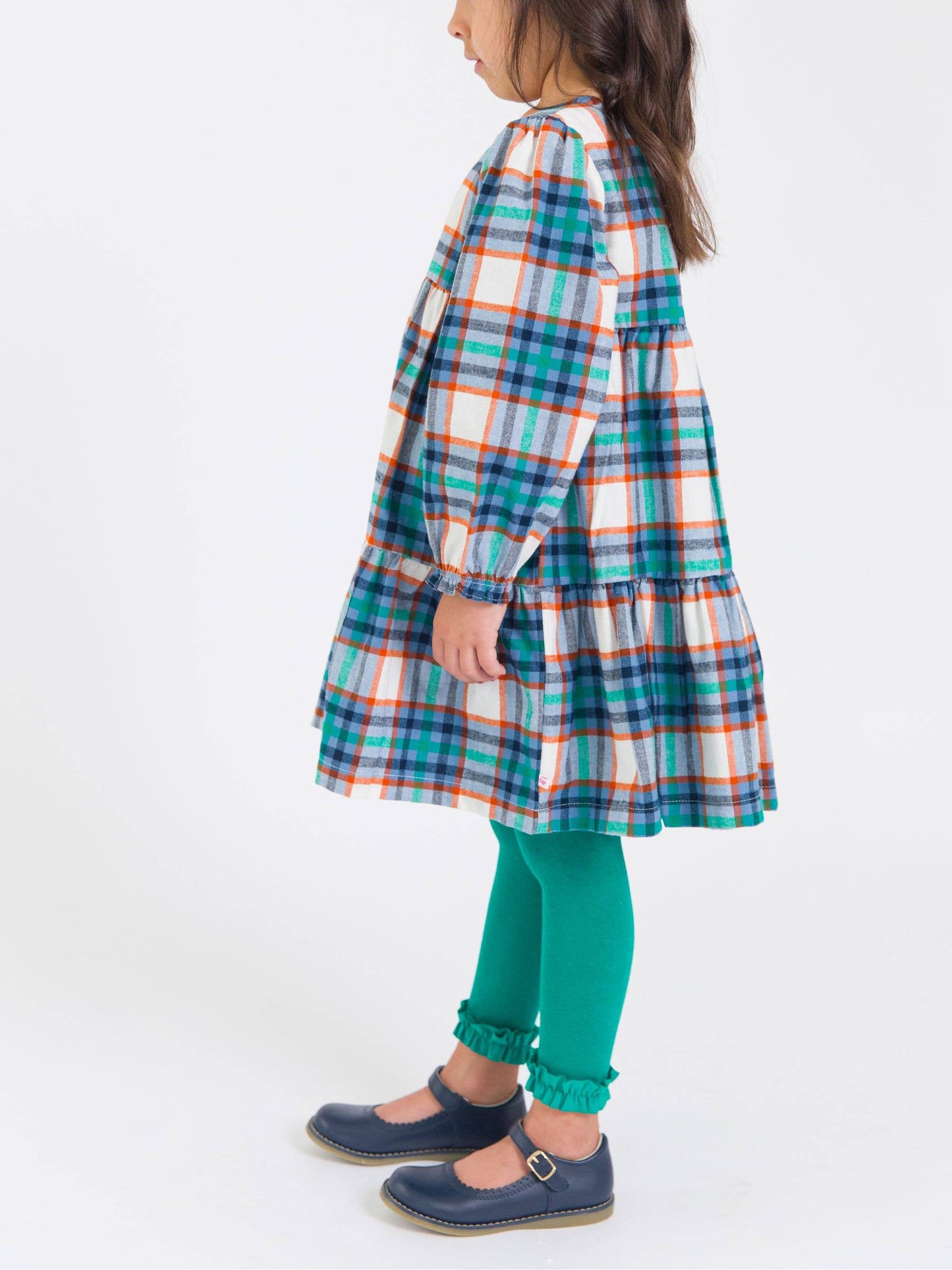 Girls Peyton Plaid Woven Long Sleeve Tiered Twirl Dress