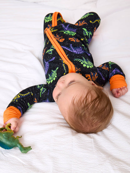 SoftSnooze™ Baby Bamboo Viscose Prehistoric Dinosaur Pals Glow-In-The-Dark Convertible One Piece Footie Pajama