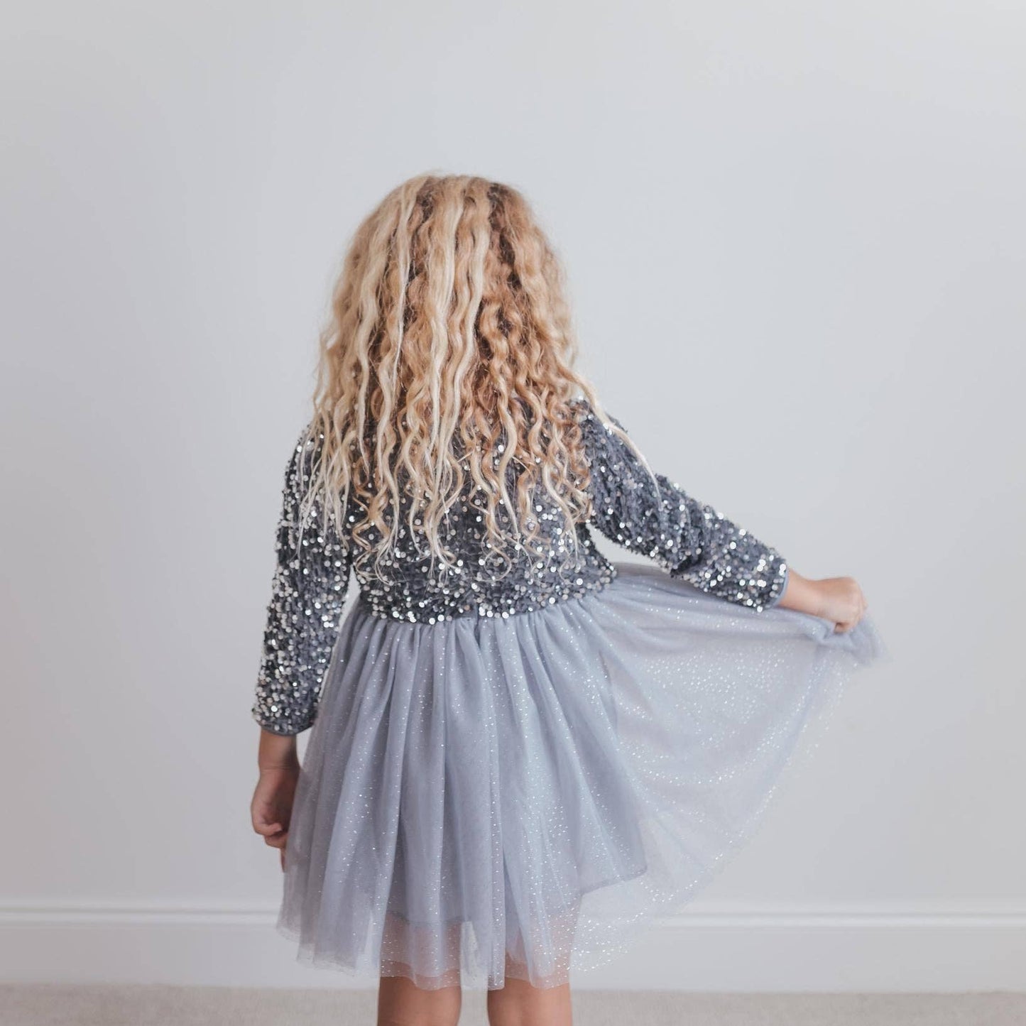 Sequin Silver Holiday Fancy Sparkle Tulle Winter Dress