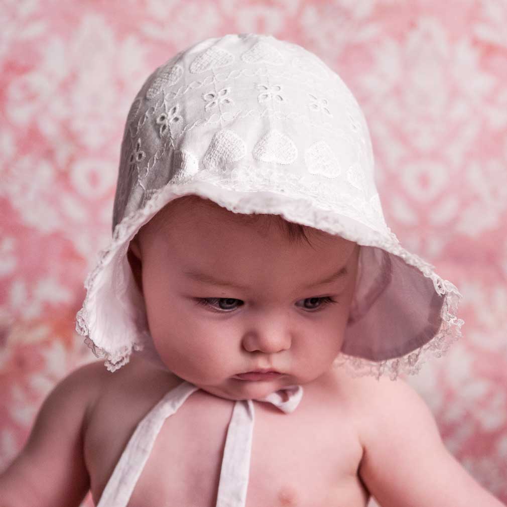 Heart Eyelet Baby Sunbonnet