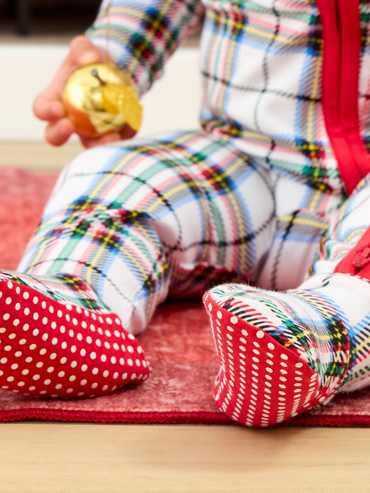 SoftSnooze™ Baby Cotton Modal White Nicholas Christmas Plaid Footed One Piece Pajama