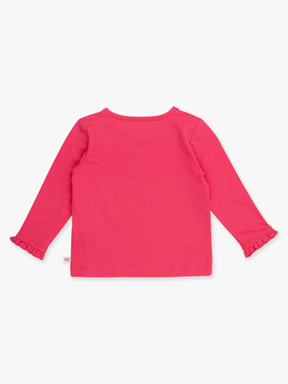 Girls Hot Pink Knit Long Sleeve Ruffle Sleeve Top