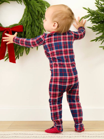 SoftSnooze™ Baby Bamboo Viscose Navy Nicholas Plaid Footed One Piece Pajama