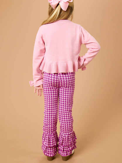 Girls Plum Tart Houndstooth Ruffle Flare Pants