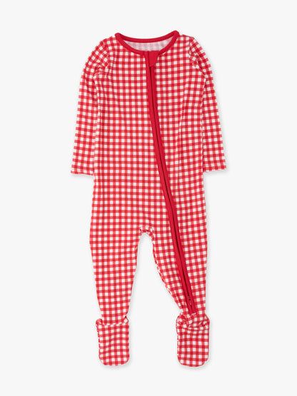 SoftSnooze™ Baby Cotton Modal Red & White Gingham Footed One Piece Pajama