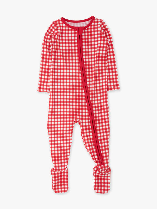 SoftSnooze™ Baby Cotton Modal Red & White Gingham Footed One Piece Pajama
