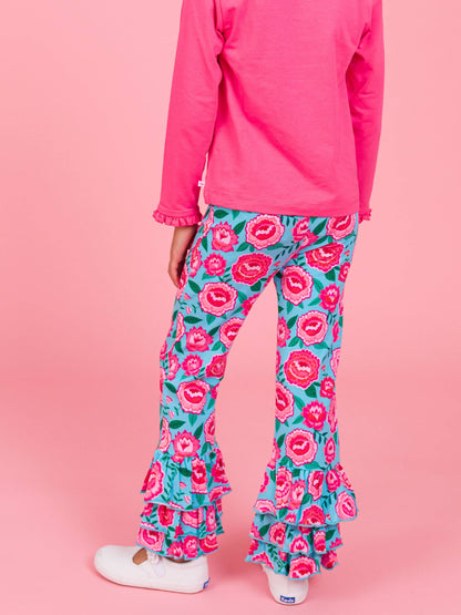 Girls Bright Blossoms Ruffle Flare Pants