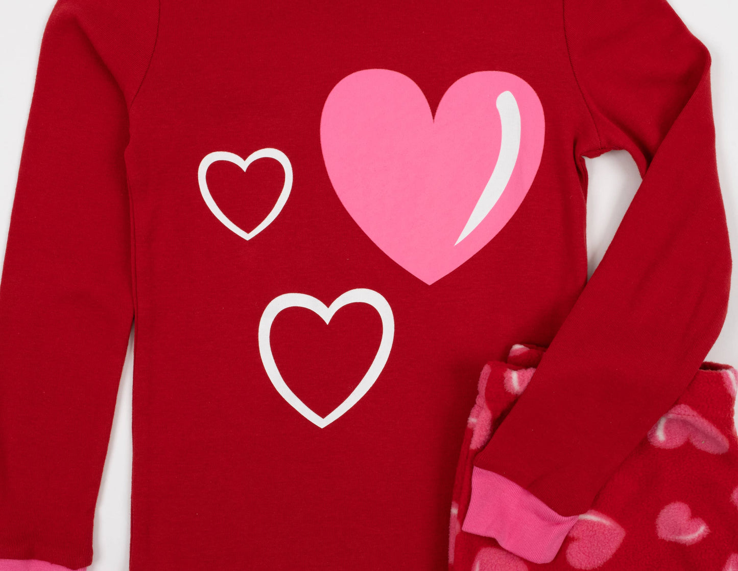 Kids Cotton Top & Fleece Pants Heart Pajamas Valentine's