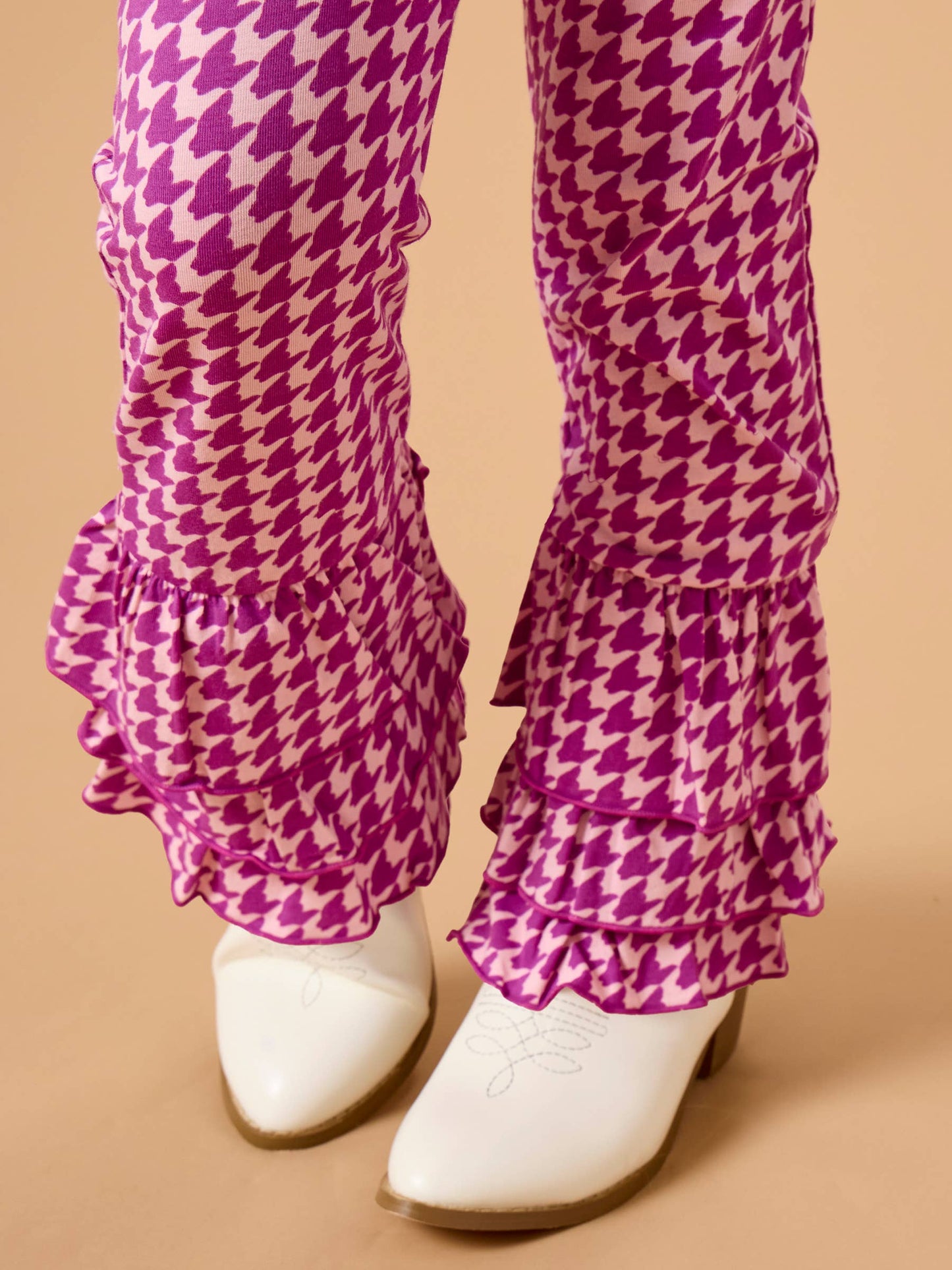 Girls Plum Tart Houndstooth Ruffle Flare Pants