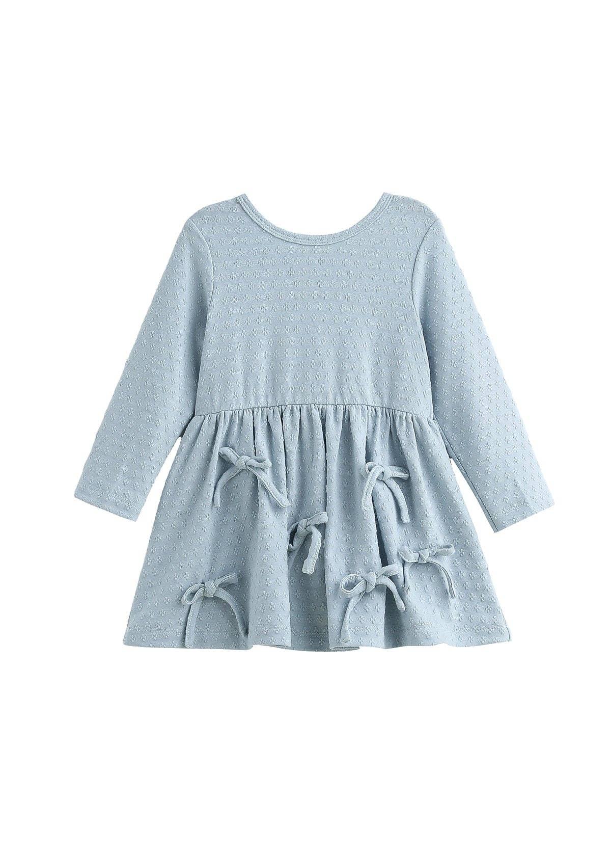 Eva Long Sleeve Textured A Line Bow Trim Dress