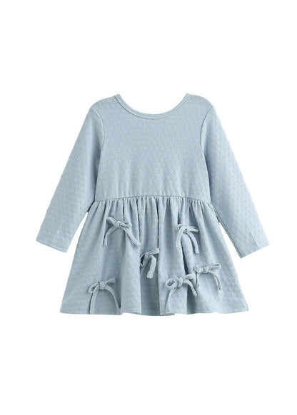 Eva Long Sleeve Textured A Line Bow Trim Dress