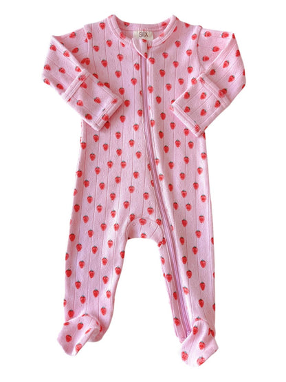 Pink Strawberry / Organic Pointelle 2-Way Zip Footie