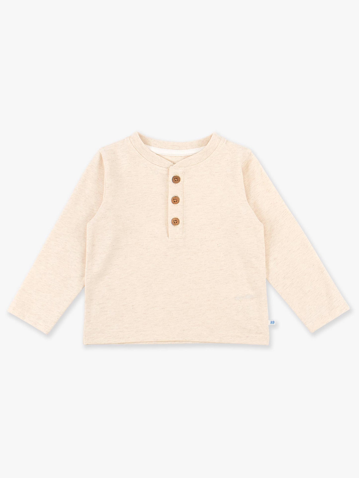 Boys Heather Oatmeal Knit Long Sleeve Henley Tee