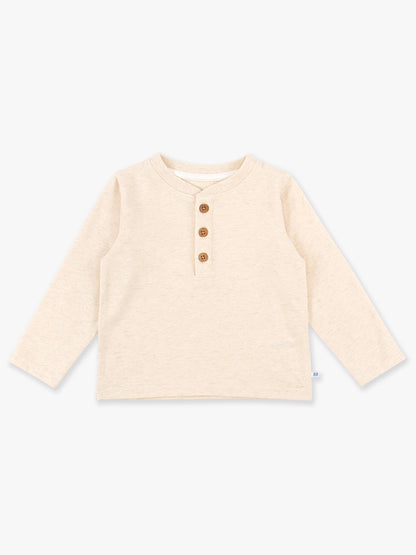 Boys Heather Oatmeal Knit Long Sleeve Henley Tee