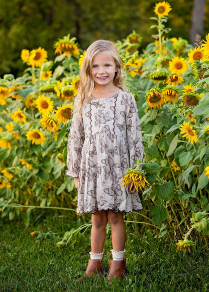 Miss Maple Long Sleeve Tiered Scalloped Dress