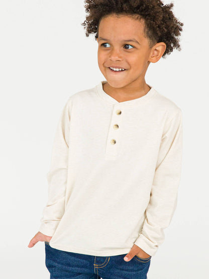 Boys Heather Oatmeal Knit Long Sleeve Henley Tee