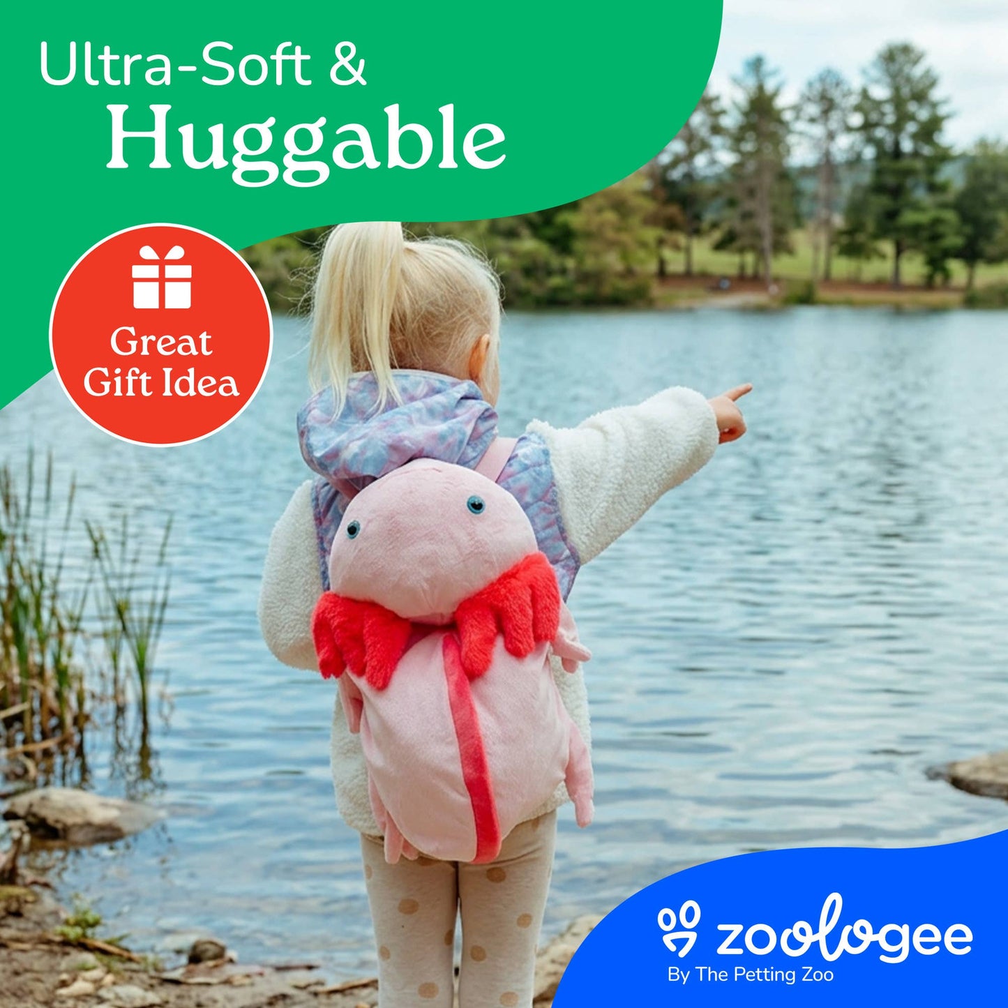 Axolotl Pink 20"  Plush Animal Backpack