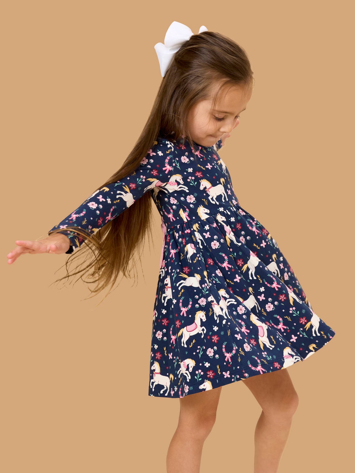 Girls Pony Petals Knit Long Sleeve Twirl Dress