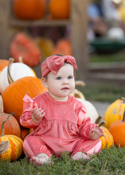 Poppy Rose Long Sleeve Solid Ribbon Tie Bubble Romper