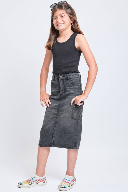 Denim Cargo Clean Hem Skirt