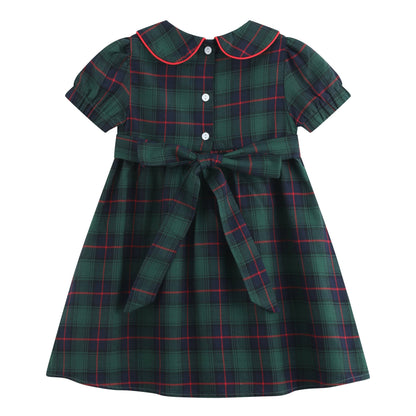 Blue, Green Red Plaid Smocked Collared Dress