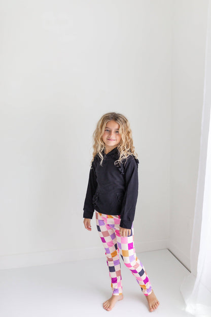 Ruffle Hoodie & Checkered Leggings Fall Set