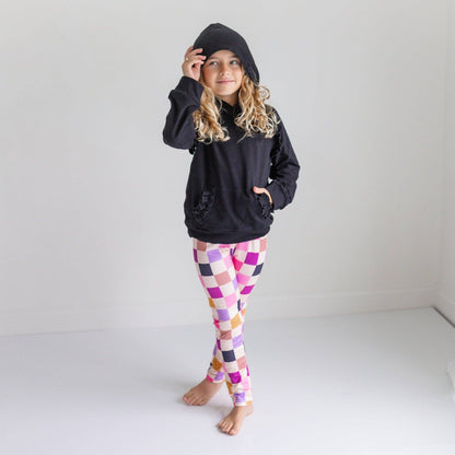 Ruffle Hoodie & Checkered Leggings Fall Set