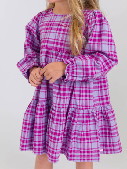 Girls Harper Plaid Woven Long Sleeve Tiered Twirl Dress