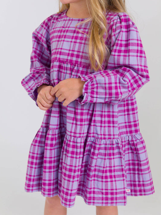 Girls Harper Plaid Woven Long Sleeve Tiered Twirl Dress