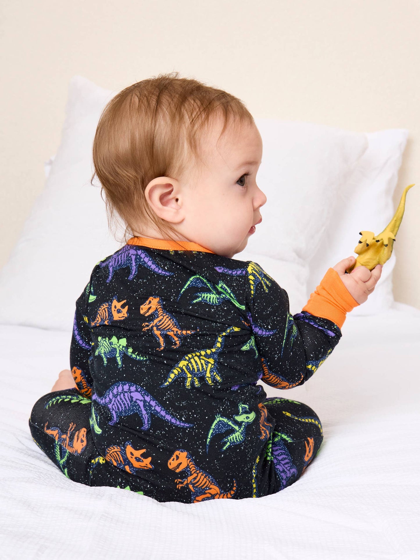 SoftSnooze™ Baby Bamboo Viscose Prehistoric Dinosaur Pals Glow-In-The-Dark Convertible One Piece Footie Pajama