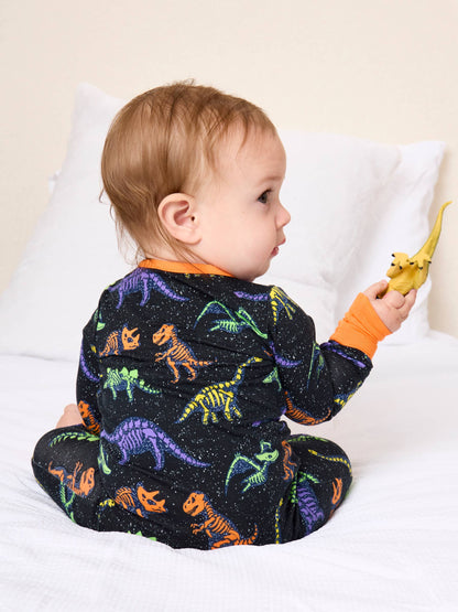 SoftSnooze™ Baby Bamboo Viscose Prehistoric Dinosaur Pals Glow-In-The-Dark Convertible One Piece Footie Pajama