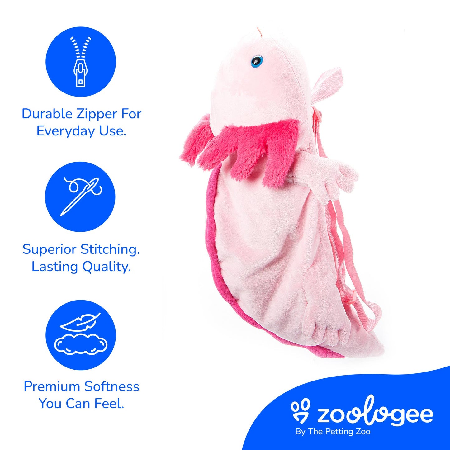 Axolotl Pink 20"  Plush Animal Backpack