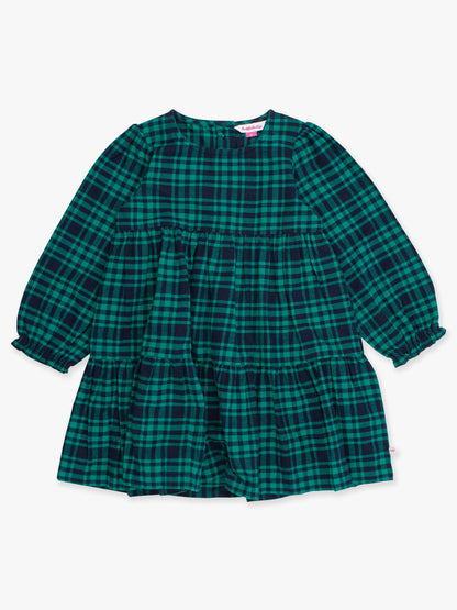 Girls Hayden Plaid Woven Long Sleeve Tiered Twirl Dress