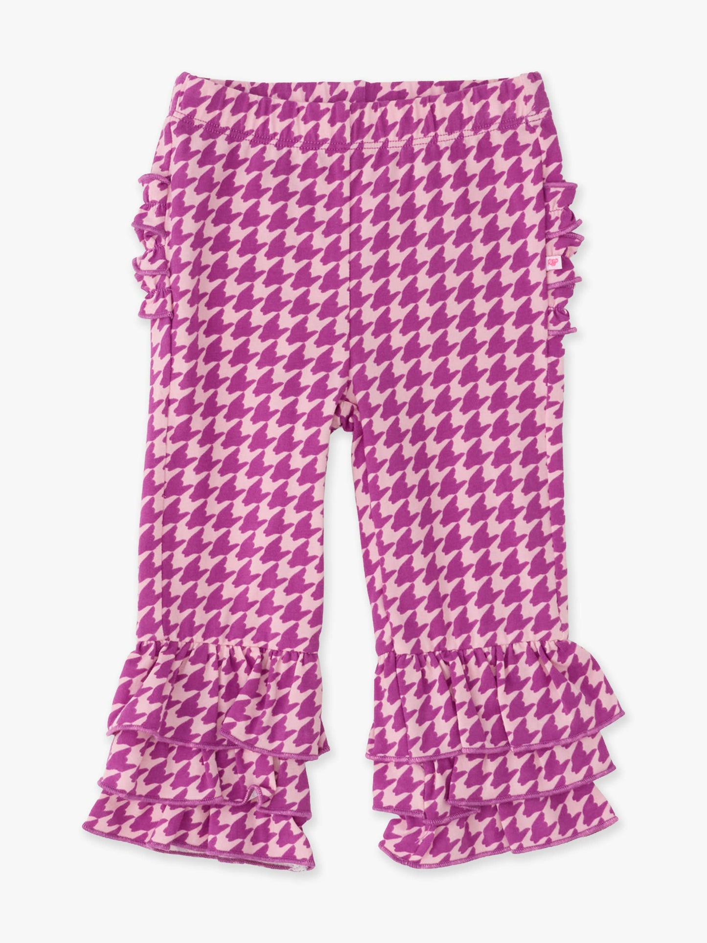 Toddler Girls Plum Tart Houndstooth Ruffle Flare Pants with Signature Rear Ruffles