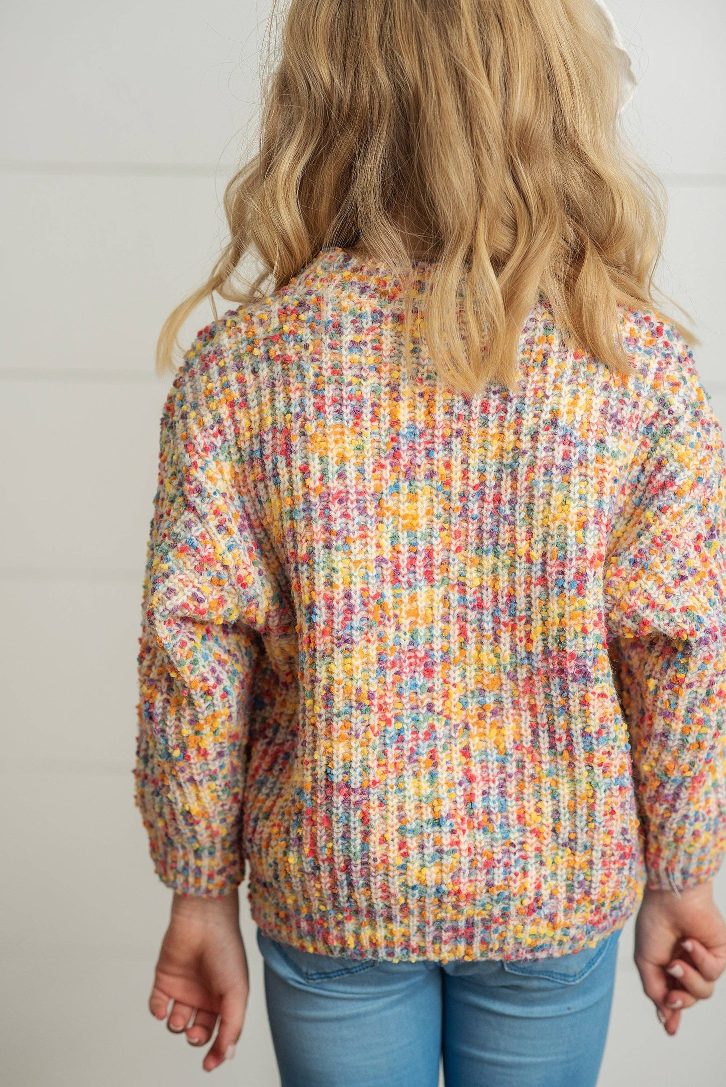 Kids Rainbow Confetti Textured Crew Neck Winter Sweater