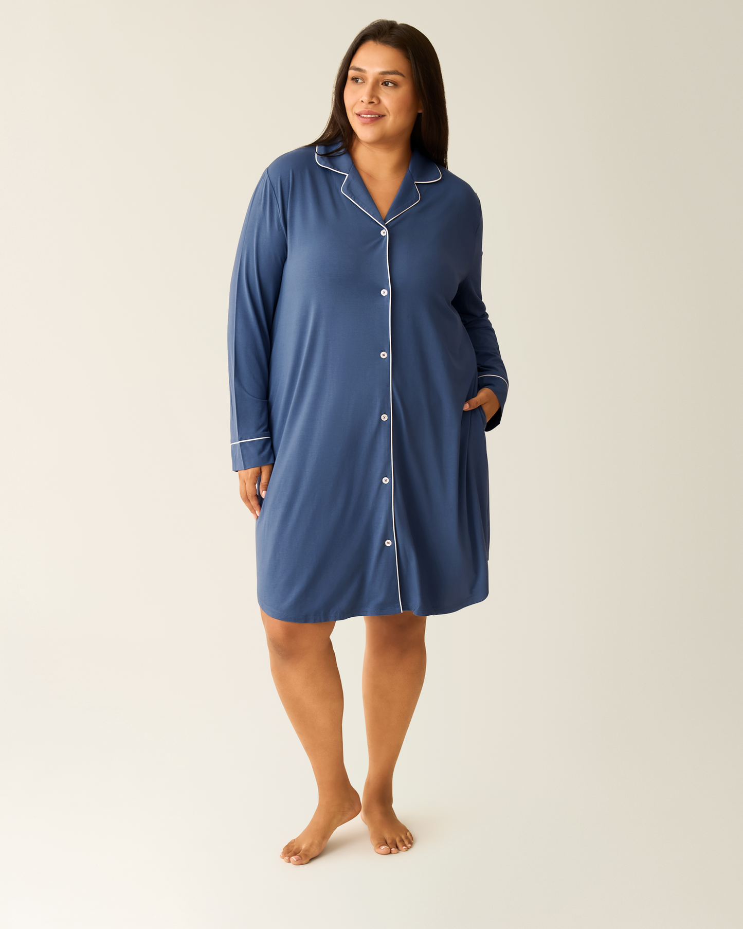 Clea Bamboo Long Sleeve Sleep Shirt | Slate Blue