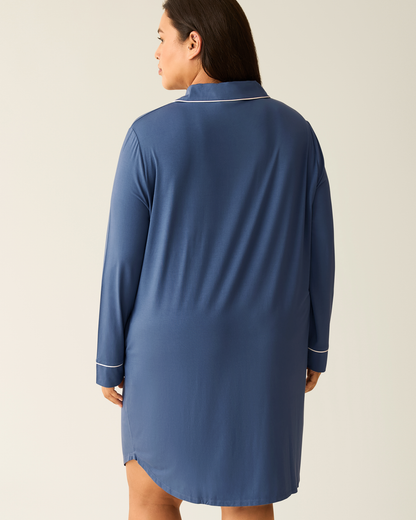 Clea Bamboo Long Sleeve Sleep Shirt | Slate Blue