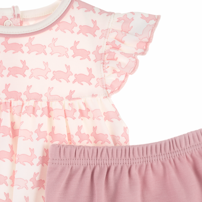 Bunny Hop Ruffle Diaper Cover Set - Dusty Rose