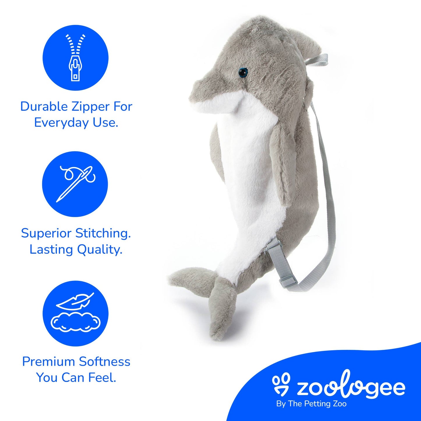 Dolphin 20"  Plush Animal Backpack