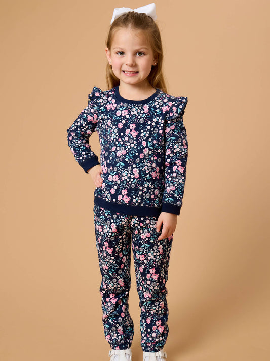 Toddler Girls Moonlit Meadow Flutter Sweatshirt Jogger Set with Signature Rear Ruffles