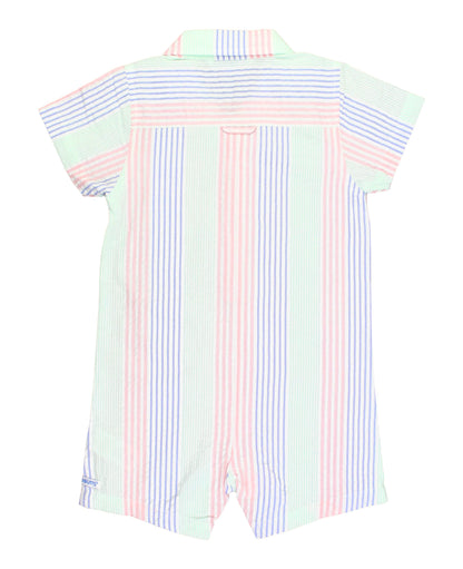 Baby Boys Multi-color Seersucker Short Sleeve Woven Button-Up Romper