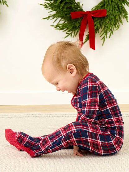 SoftSnooze™ Baby Bamboo Viscose Navy Nicholas Plaid Footed One Piece Pajama