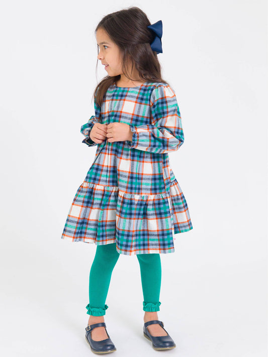 Girls Peyton Plaid Woven Long Sleeve Tiered Twirl Dress